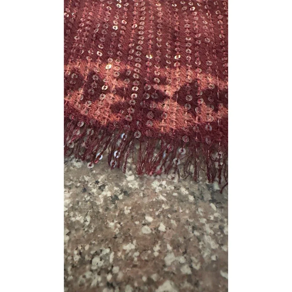 Rare Lauren Ralph Lauren Burgundy Burnout rayo Blend Fringed Shawl Scarf 80